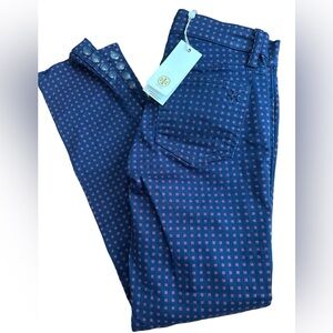 Tory Burch Womens Pants Size 23 Emmy Ankle Skinny Daisy Dots Navy NWTS MSRP $225